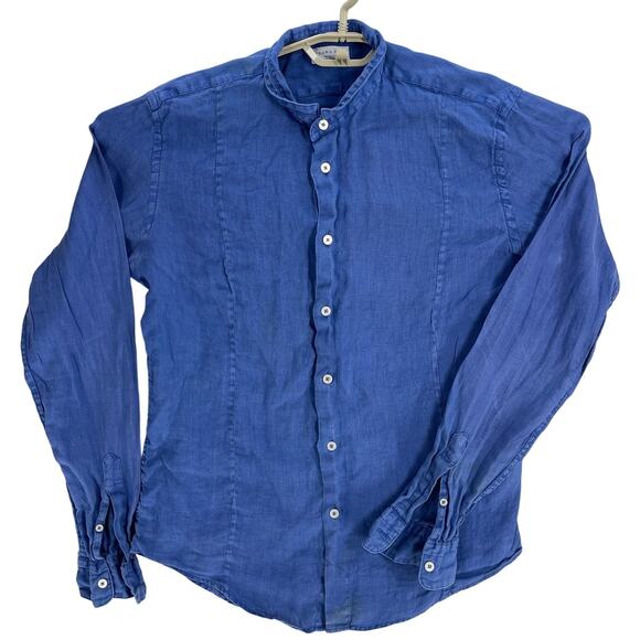 ZARA Button Up Shirt Mens Size M Blue Long Sleeves Minimalist DISCOLORATION - Picture 1 of 9